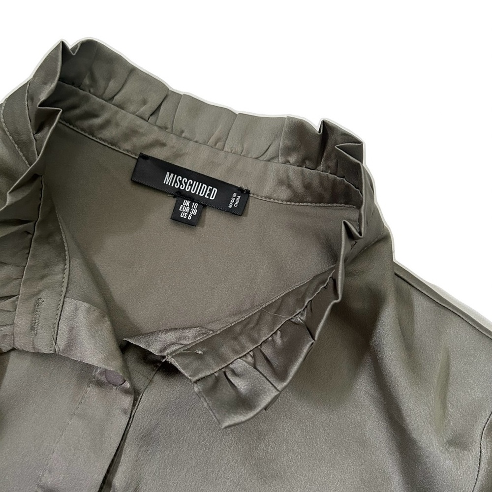 Missguided Khaki Silky Blouse - Picture 4 of 4